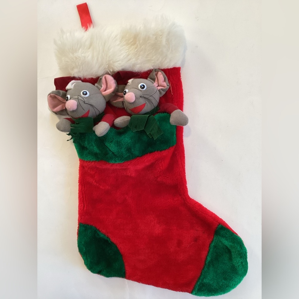 Vintage 80s stuffed mice Christmas stocking (bin 4)